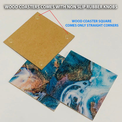 Purple Blue Gold Splash Abstract Coasters Wood & Rubber - Set of 6 Coasters