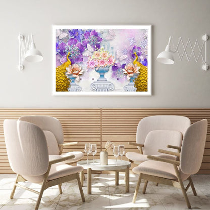 Peacocks & Flowers 3D Design Home Decor Premium Quality Poster Print Choose Your Sizes