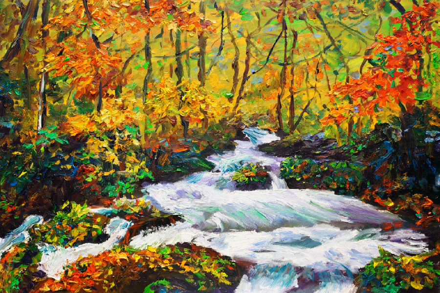 Autumn Trees Cascade Oil Painting Print 100% Australian Made