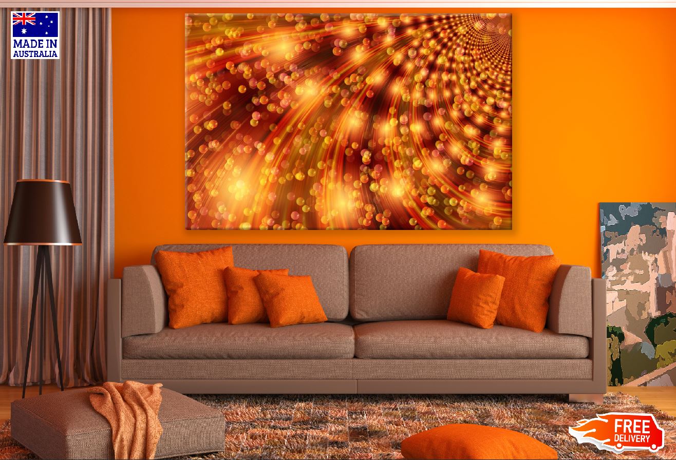 Gold Orange Lines & Circles Digital Abstract Design Print 100% Australian Made