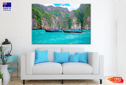 Boats on Blue Maya Bay Island View Photograph Print 100% Australian Made