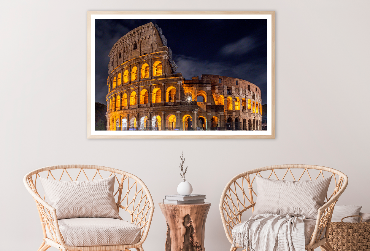 Coliseum Rome Night View Photograph Home Decor Premium Quality Poster Print Choose Your Sizes