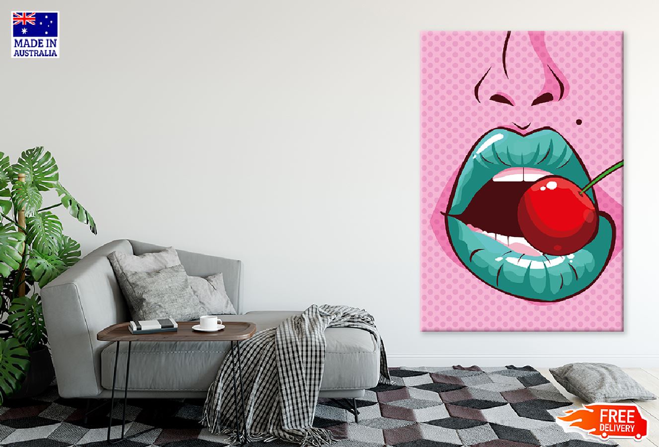 Girl Biting a Cherry Illustration Print 100% Australian Made