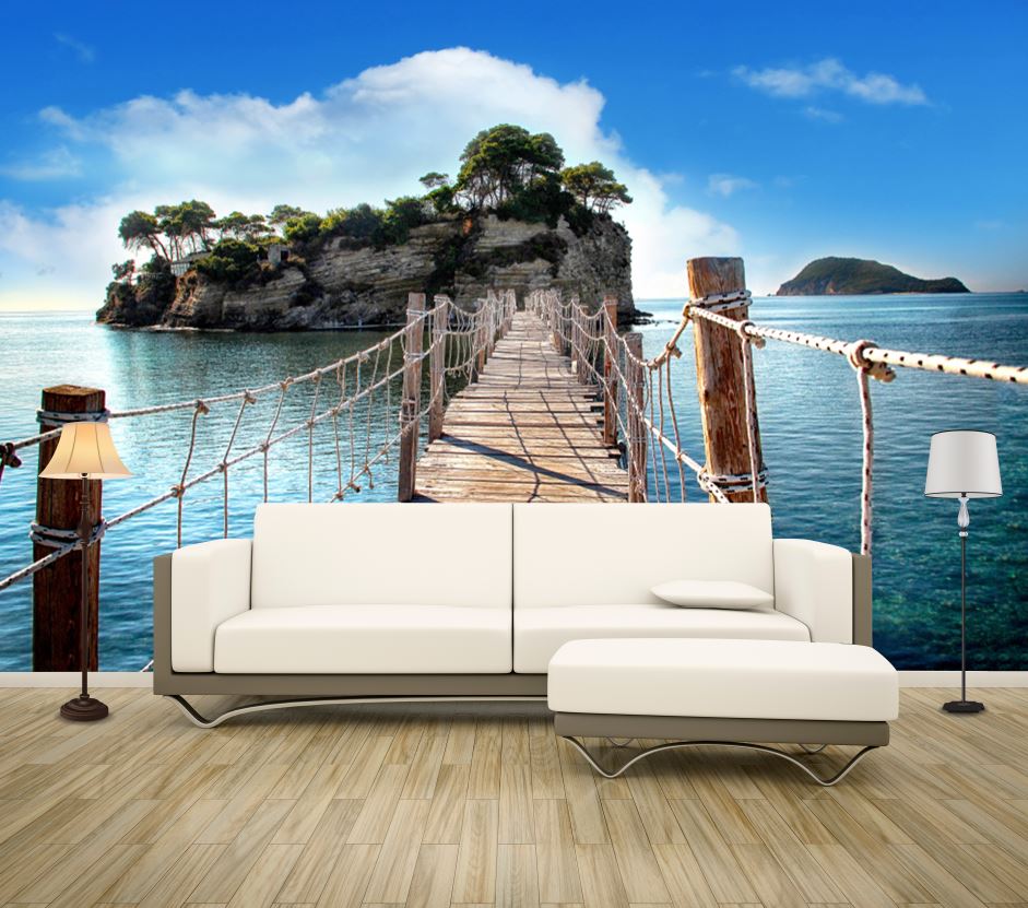 Wallpaper Murals Peel and Stick Removable Wooden Bridge To a Island High Quality