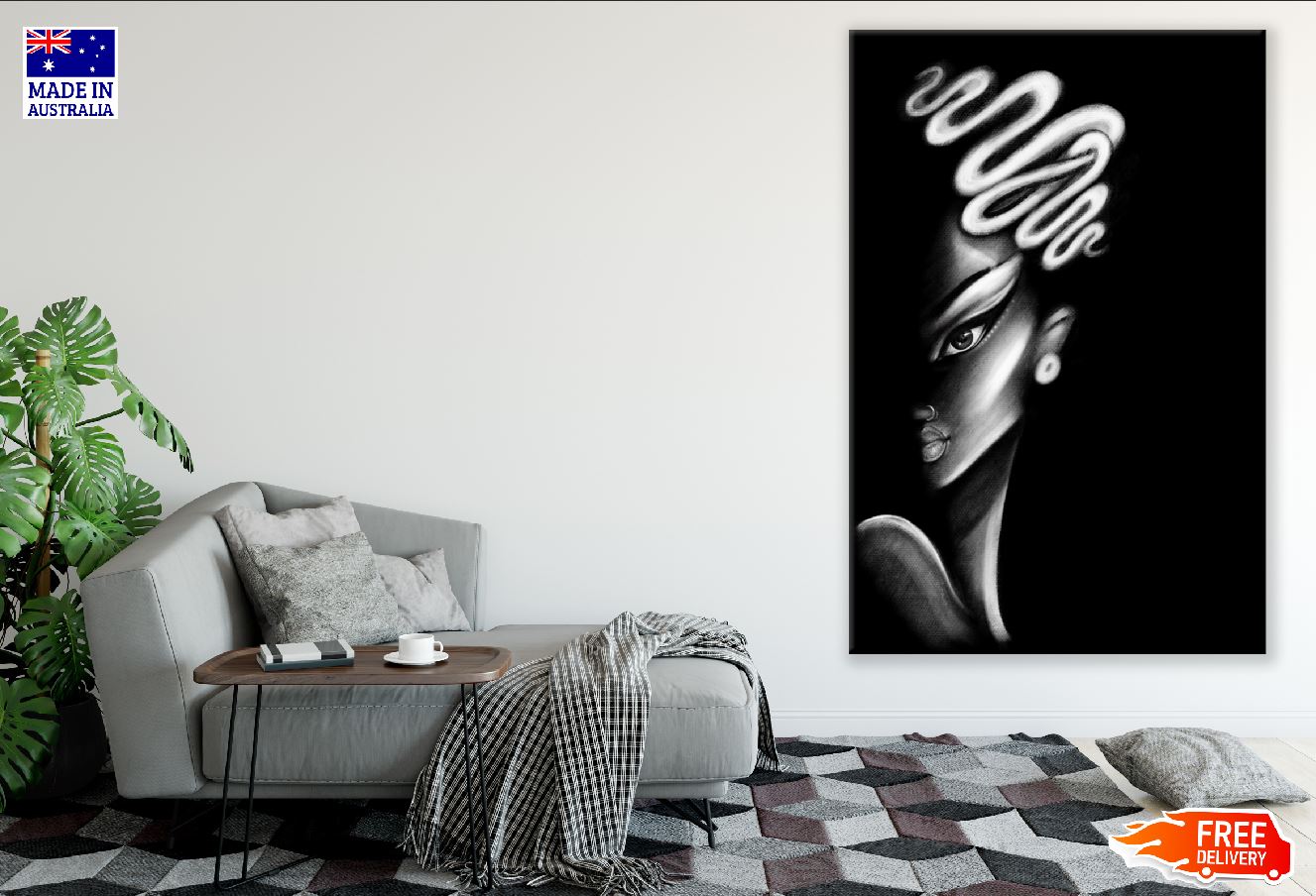 Fashion Woman B&W Pastel Painting Print 100% Australian Made