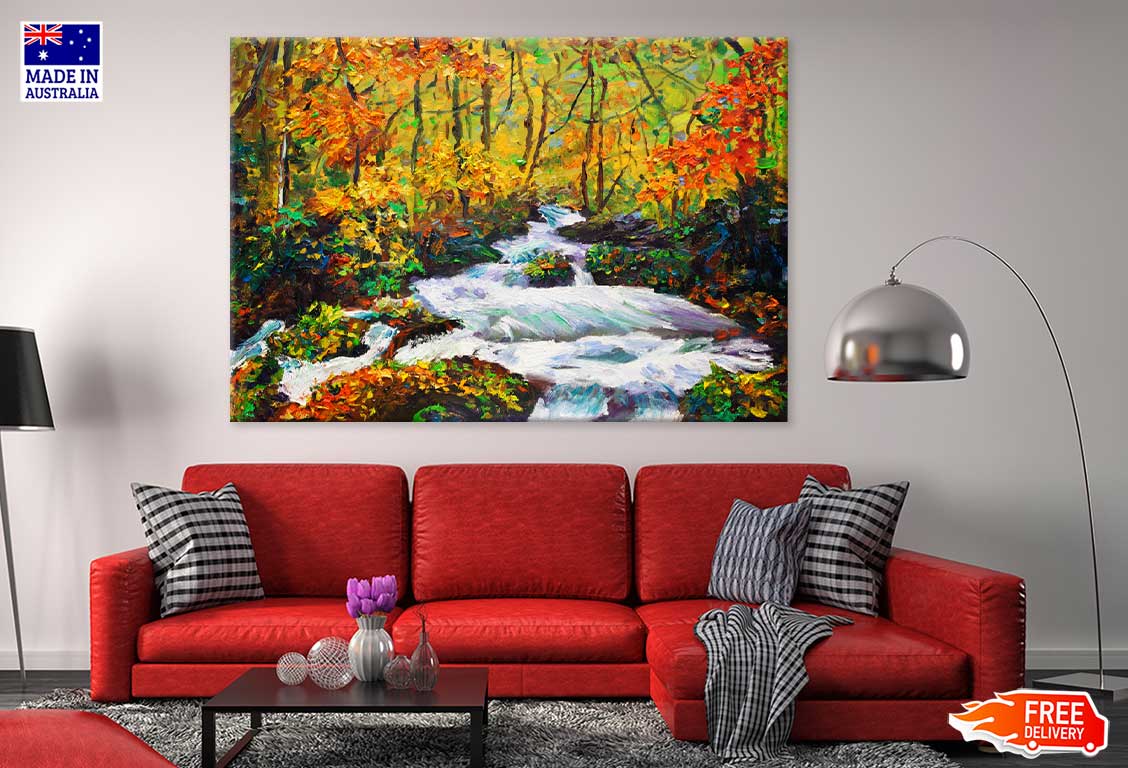 Autumn Trees Cascade Oil Painting Print 100% Australian Made