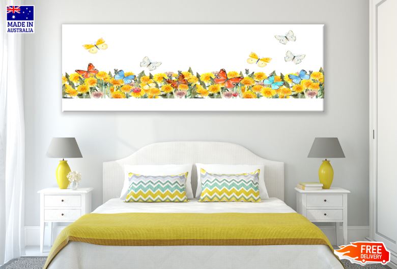 Panoramic Canvas Colorful Butterflies Design High Quality 100% Australian Made Wall Canvas Print Ready to Hang