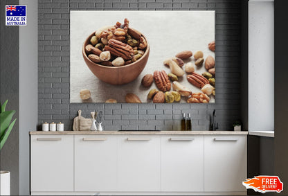 Mixed Nuts in Wooden Bowl Closeup Photograph Print 100% Australian Made