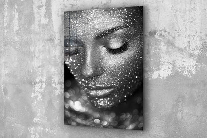 Silver Makeup Girl Print Tempered Glass Wall Art 100% Made in Australia Ready to Hang