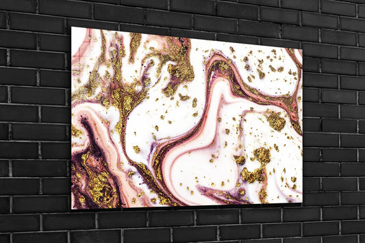 Pink & Gold Abstract Print Tempered Glass Wall Art 100% Made in Australia Ready to Hang