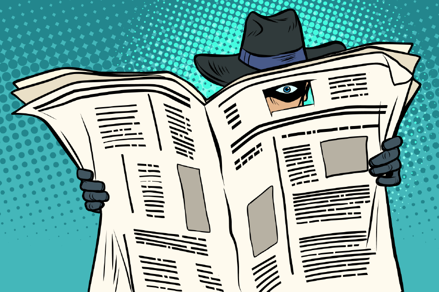 Robber Looking Through a News Paper Illustration Print 100% Australian Made