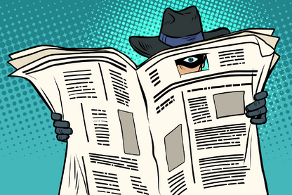 Robber Looking Through a News Paper Illustration Print 100% Australian Made