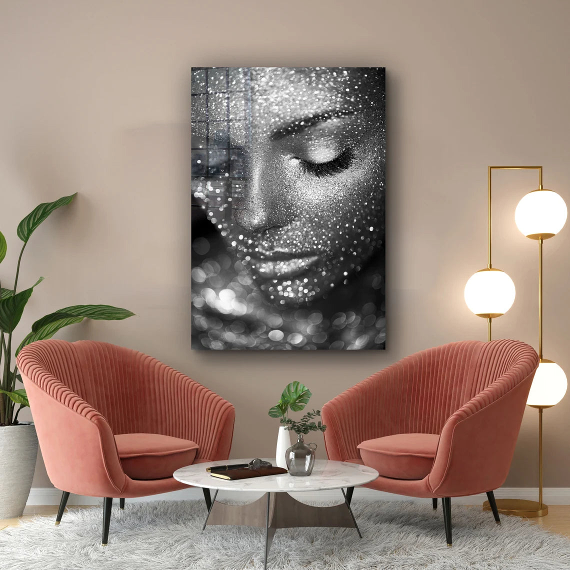 Silver Makeup Girl Print Tempered Glass Wall Art 100% Made in Australia Ready to Hang