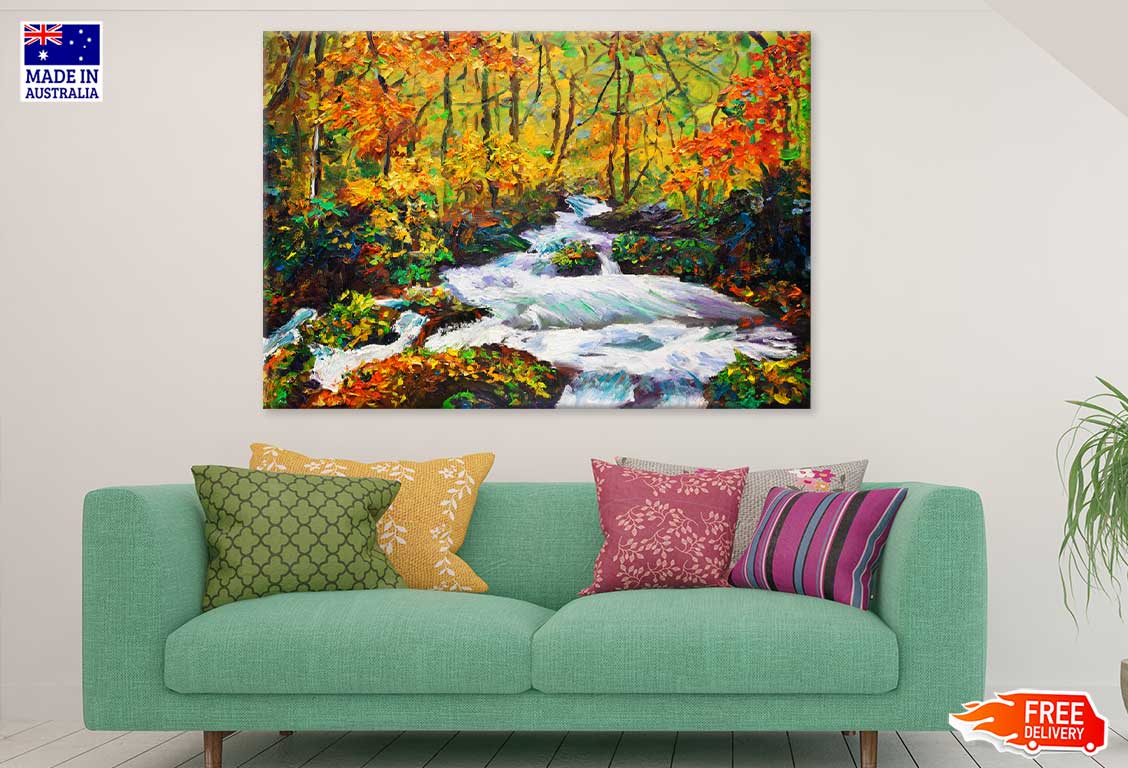 Autumn Trees Cascade Oil Painting Print 100% Australian Made