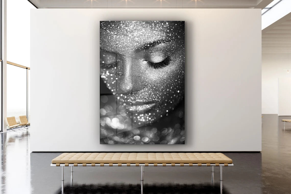 Silver Makeup Girl Print Tempered Glass Wall Art 100% Made in Australia Ready to Hang