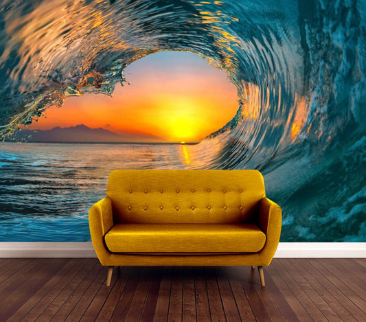 Wallpaper Murals Peel and Stick Removable Sun View Through Sea Wave High Quality