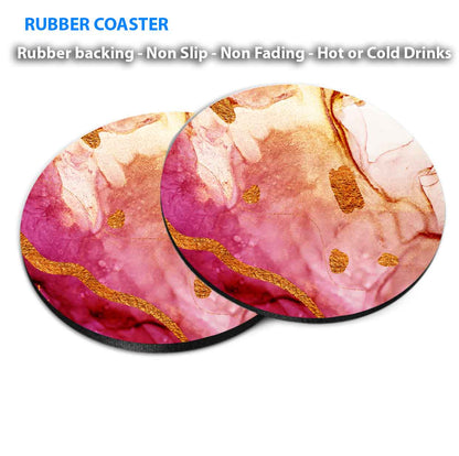 Pink Gold Lines Painting Abstract Coasters Wood & Rubber - Set of 6 Coasters