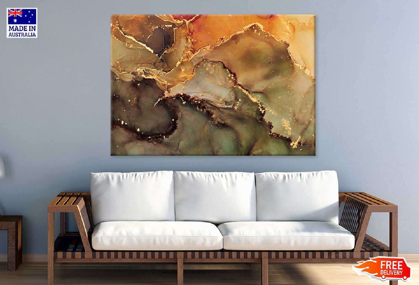 Brown Orange & Gold Abstract Design Print 100% Australian Made
