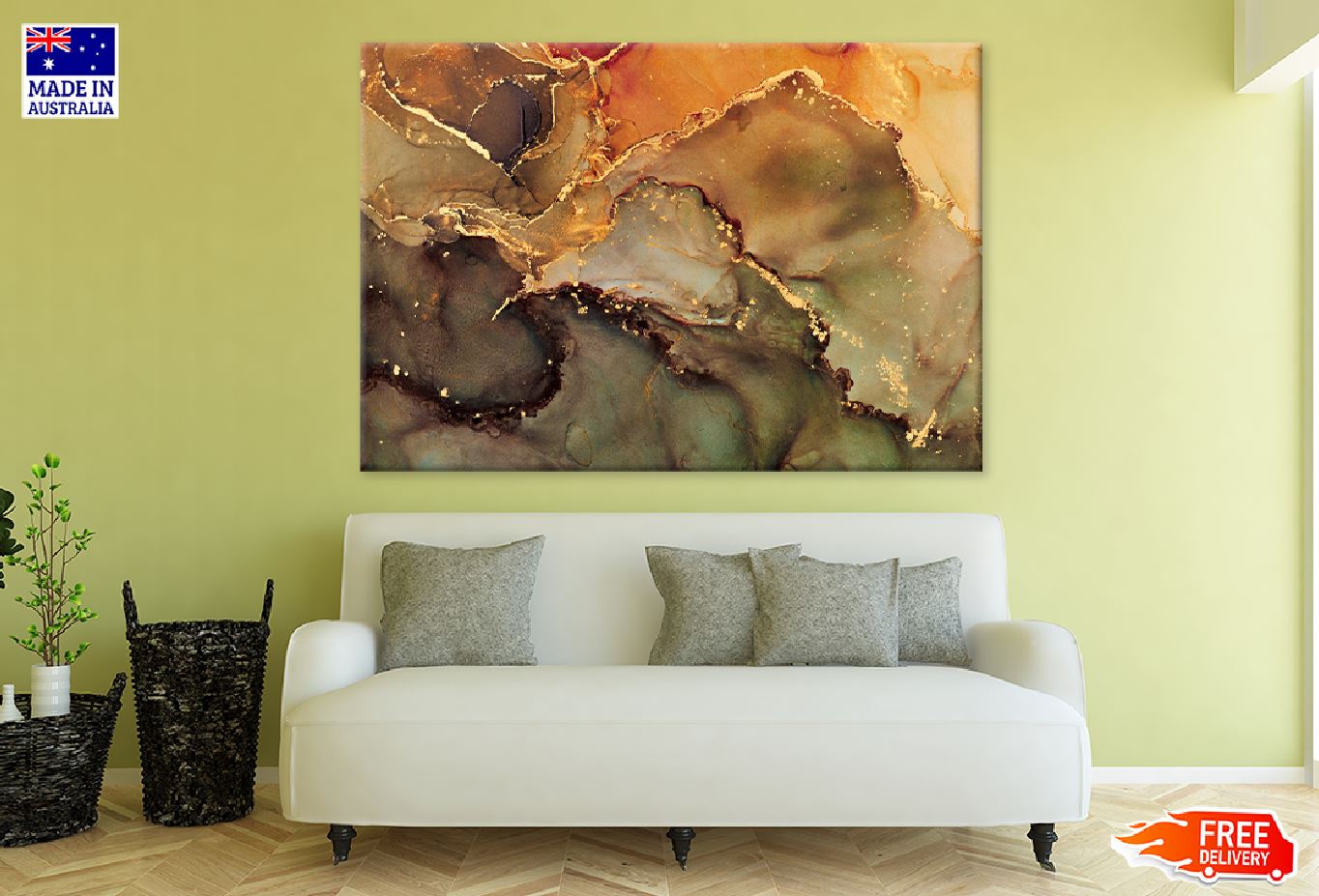 Brown Orange & Gold Abstract Design Print 100% Australian Made