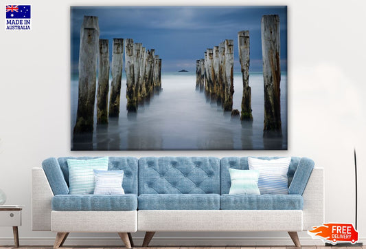 Wooden Pier Remains on a Beach Print 100% Australian Made