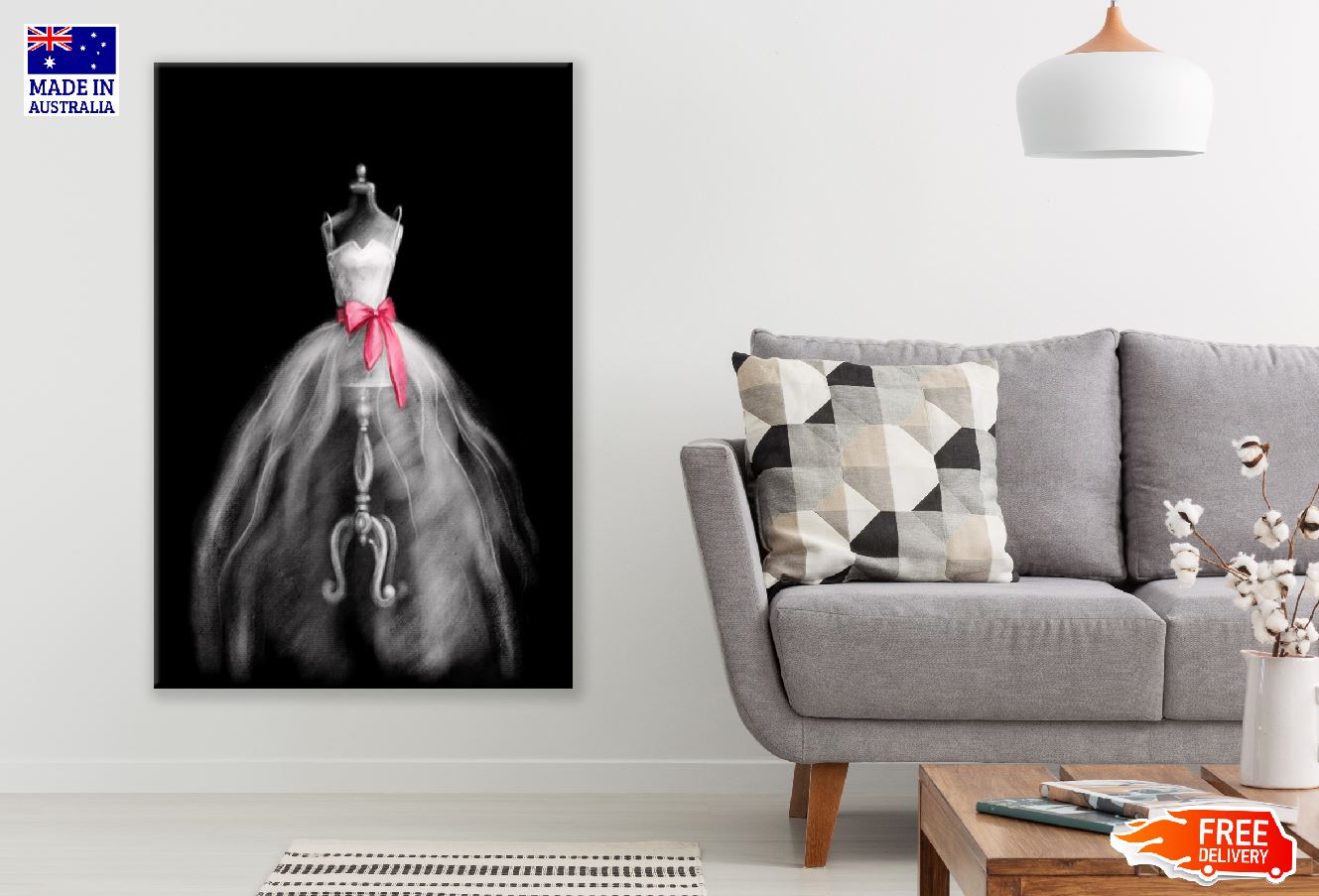 Fashion Mannequin and Dress B&W Pastel Painting Print 100% Australian Made