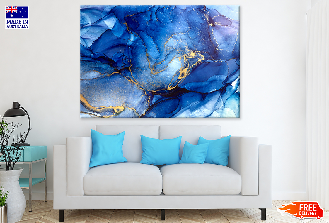 Blue & Gold Abstract Design Print 100% Australian Made