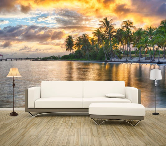 Wallpaper Murals Peel and Stick Removable Beach View Sunset High Quality