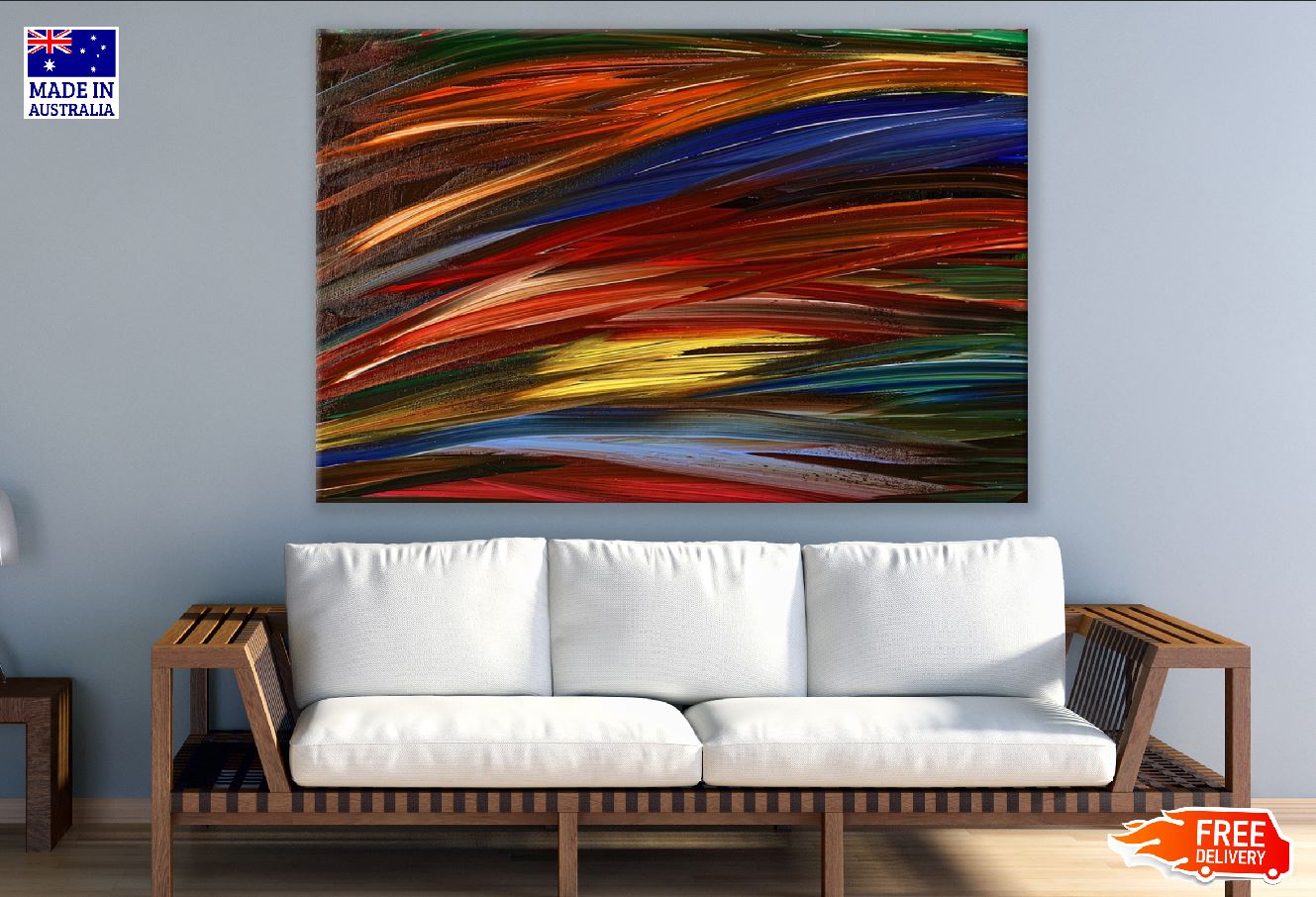 Blue Yellow & Red Lines Abstract Design Print 100% Australian Made