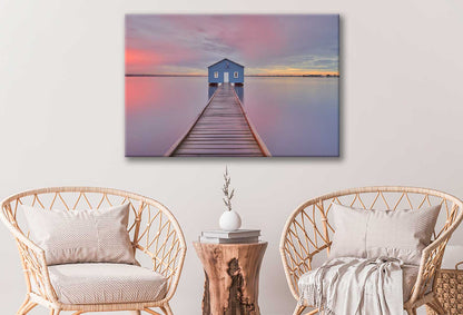 Bella Home Boathouse Beach With Wooden Pier Print Canvas Ready to hang