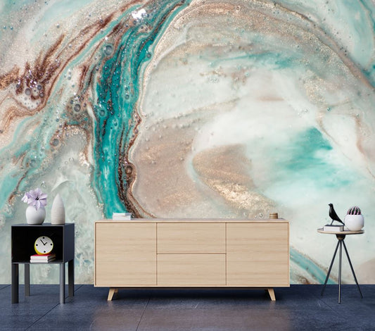 Wallpaper Murals Peel and Stick Removable Blue & Gold Abstract Design High Quality