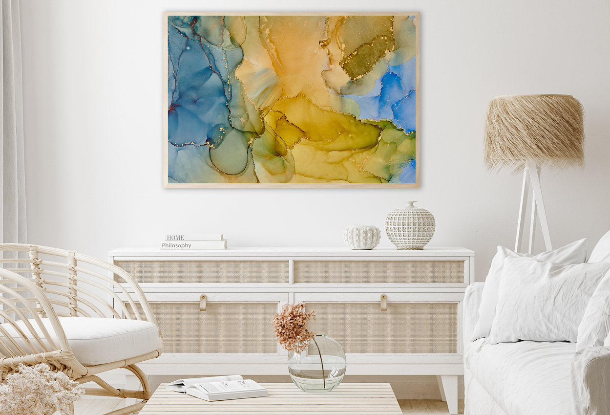 Yellow Blue & Gold Abstract Design Home Decor Premium Quality Poster Print Choose Your Sizes