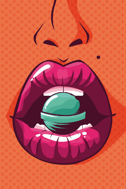 Girl Biting a Lollipop Illustration Print 100% Australian Made