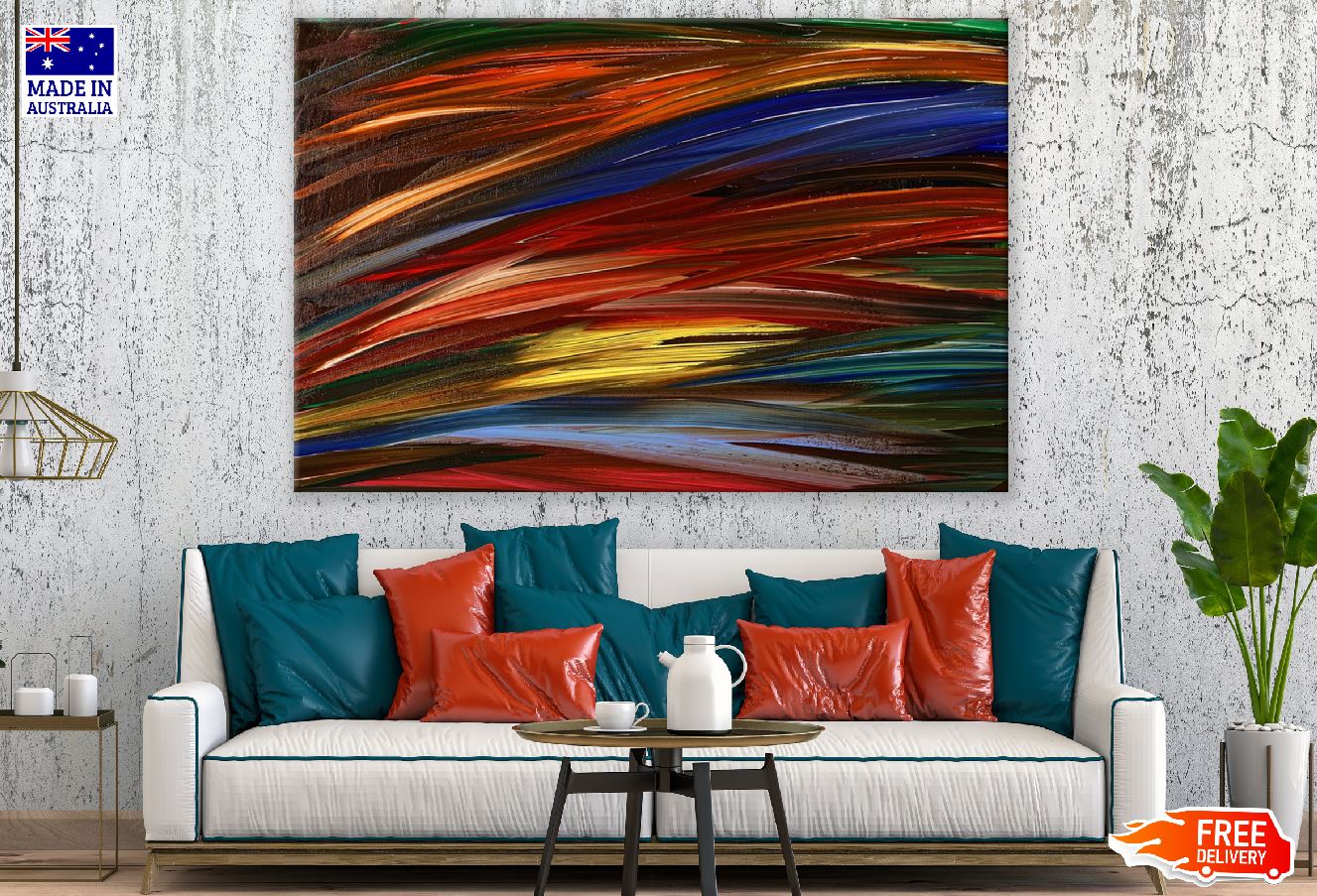 Blue Yellow & Red Lines Abstract Design Print 100% Australian Made