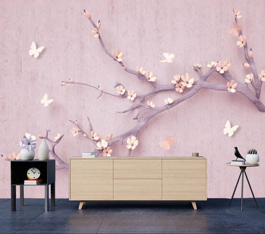 Wallpaper Murals Peel and Stick Removable Butterflies & Floral Tree Art High Quality