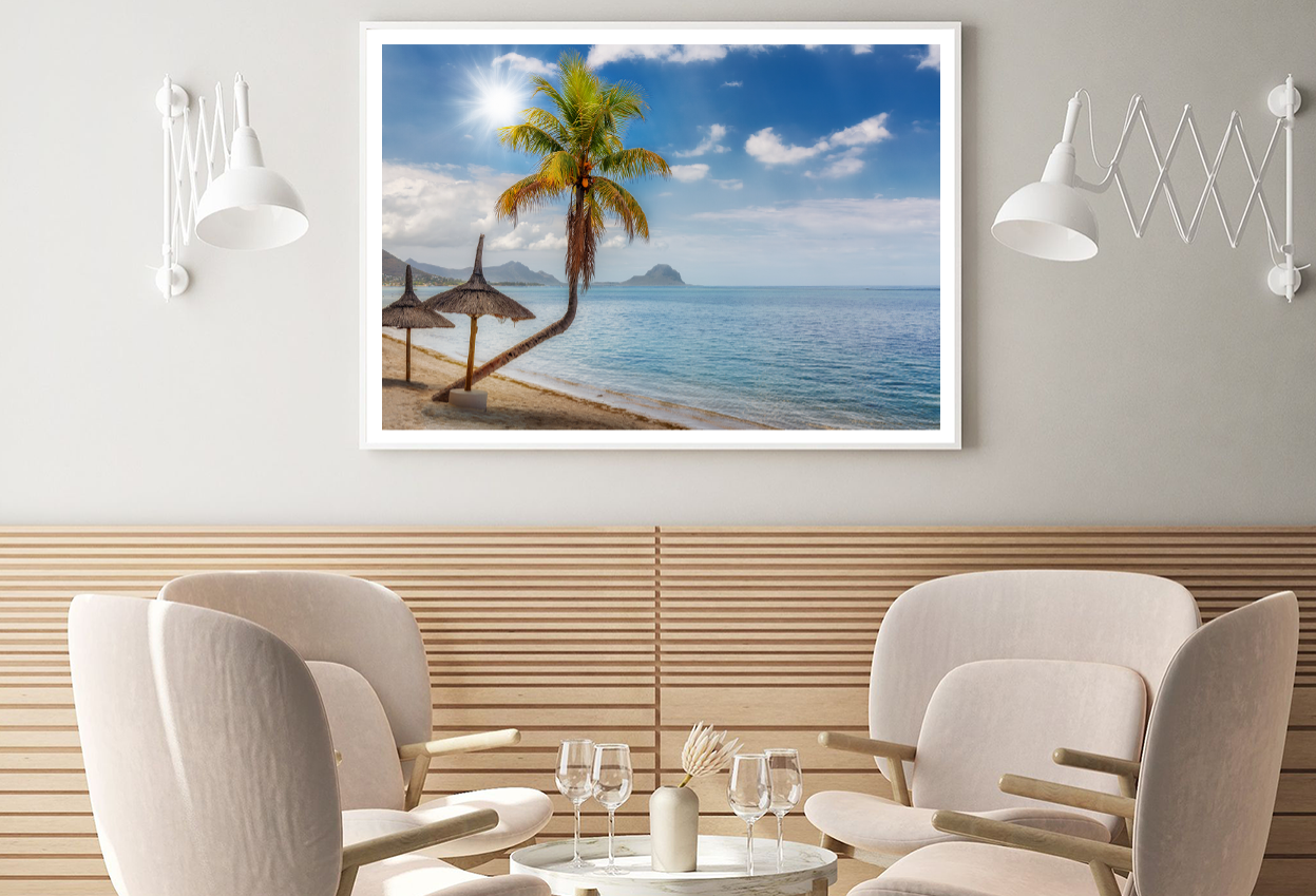 Beach Hut Palm Tree & Sea Sky View Photograph Home Decor Premium Quality Poster Print Choose Your Sizes