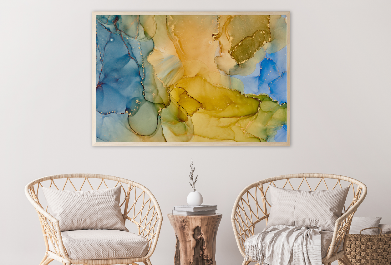 Yellow Blue & Gold Abstract Design Home Decor Premium Quality Poster Print Choose Your Sizes