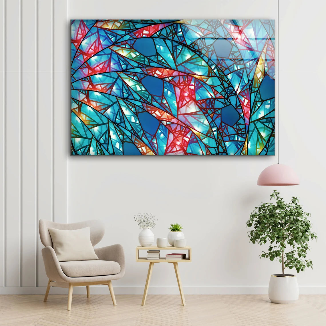 Blue Red & Yellow Abstract Mosaic Design Acrylic Glass Print Tempered Glass Wall Art 100% Made in Australia Ready to Hang