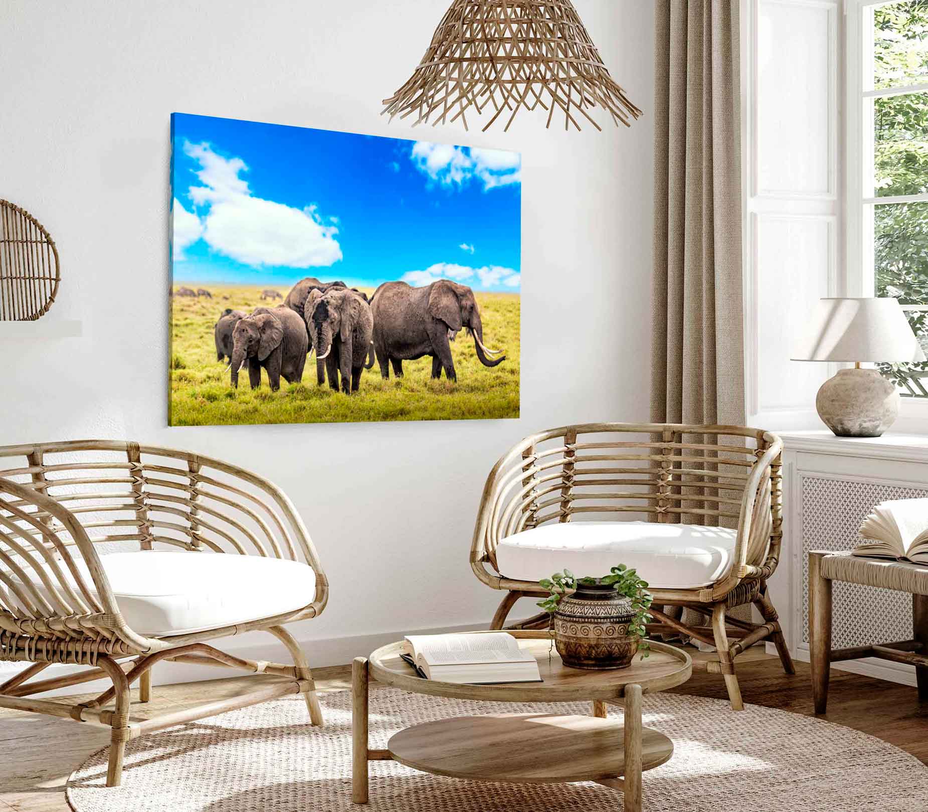 Bella Home Herd of Elephants & Grass Field Print Canvas Ready to hang