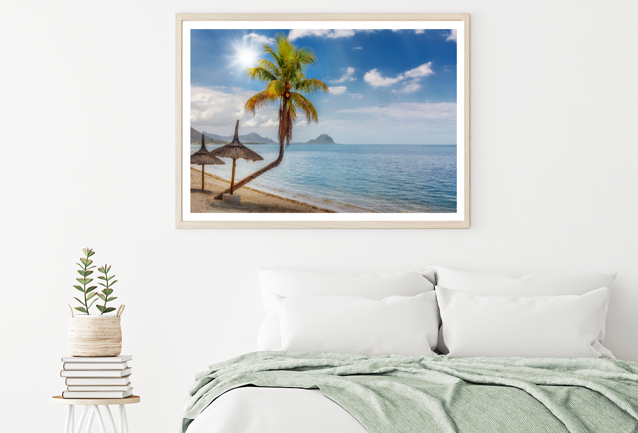 Beach Hut Palm Tree & Sea Sky View Photograph Home Decor Premium Quality Poster Print Choose Your Sizes