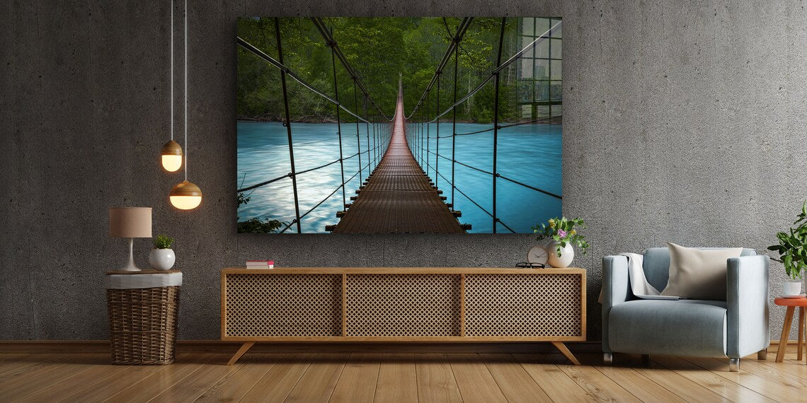 Bridge & Lake Forest 3D Print Tempered Glass Wall Art 100% Made in Australia Ready to Hang