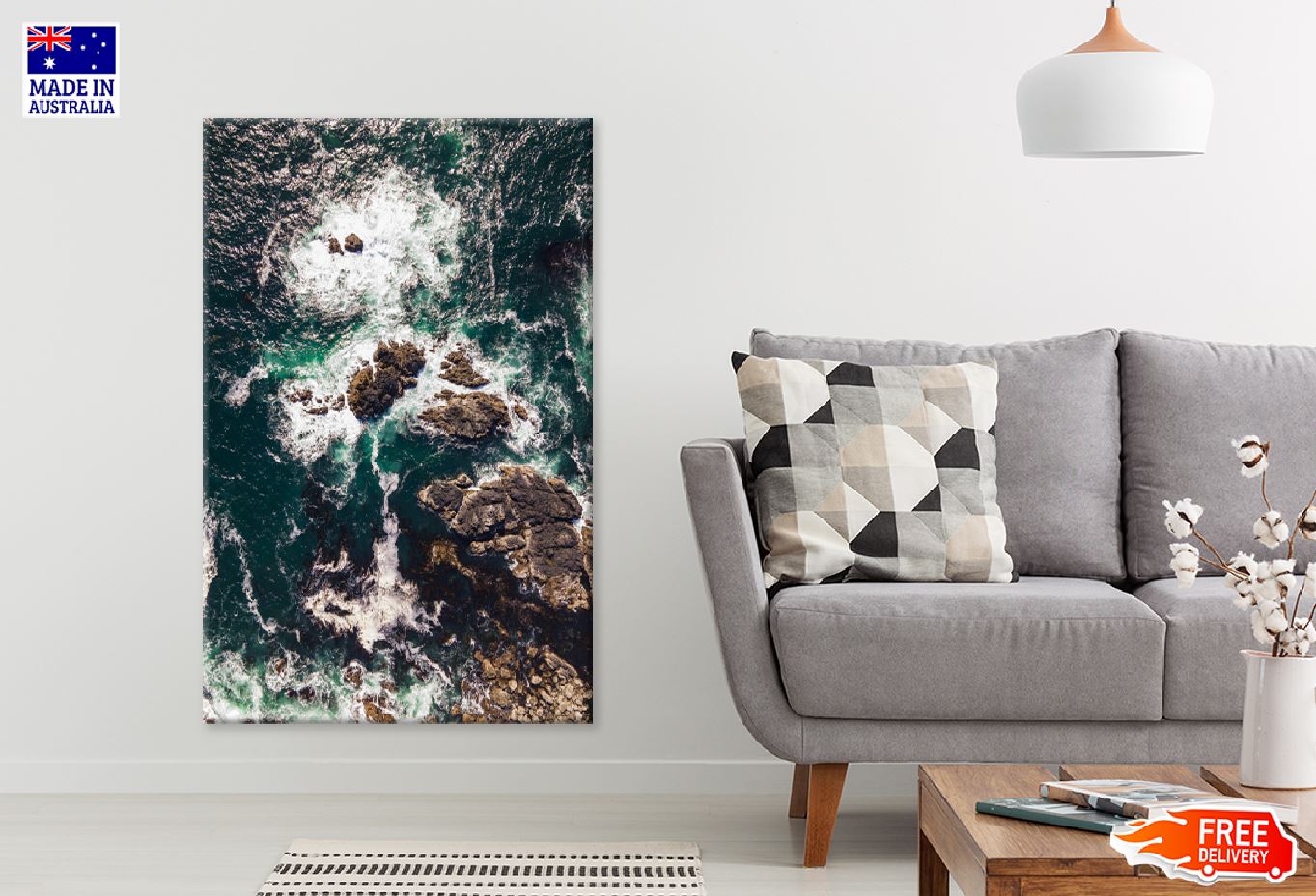 Sea with Rocky Stones Aerial View Photograph Print 100% Australian Made