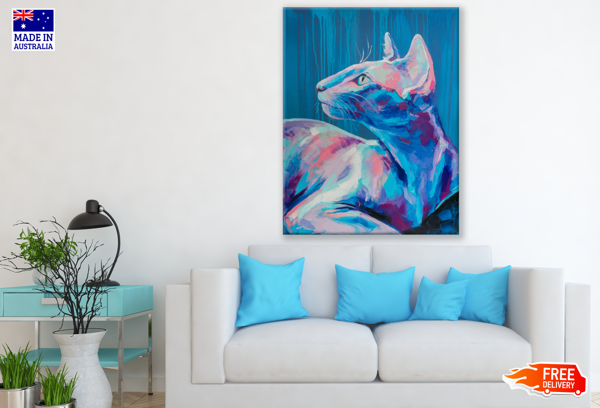 Modern Art Blue Cat Painting Print 100% Australian Made