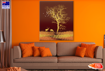 Abstract Tree Deer Couple & Birds Painting Print 100% Australian Made