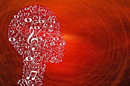 Music Notes Face & Red Digital Abstract Design Print 100% Australian Made