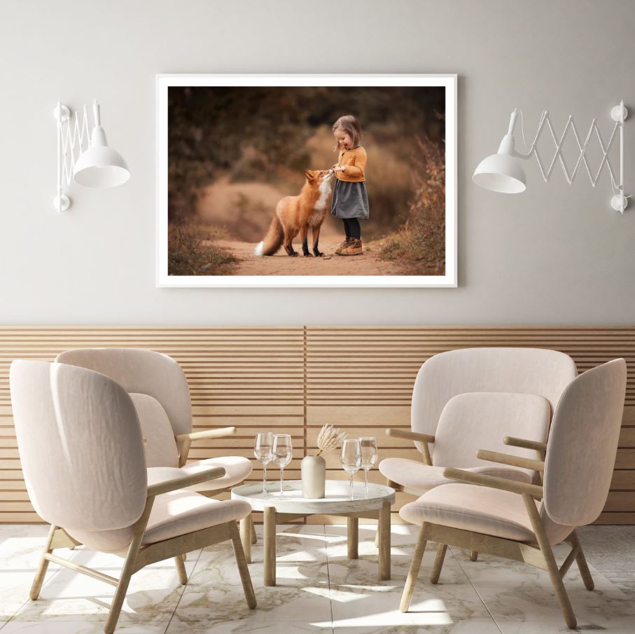 Fox & Girl on Road Photograph Home Decor Premium Quality Poster Print Choose Your Sizes