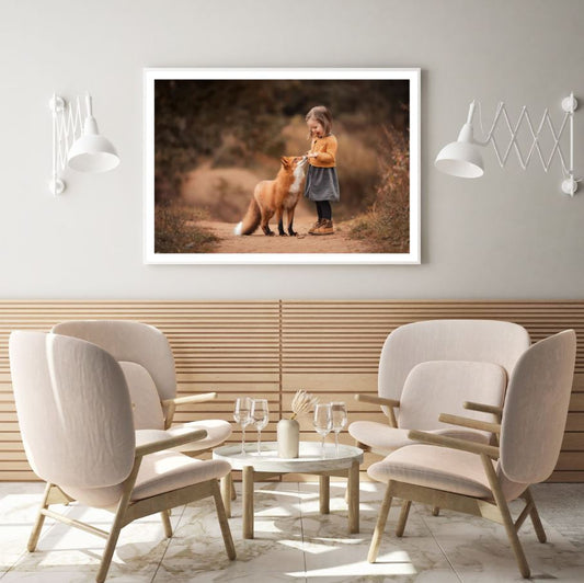 Fox & Girl on Road Photograph Home Decor Premium Quality Poster Print Choose Your Sizes