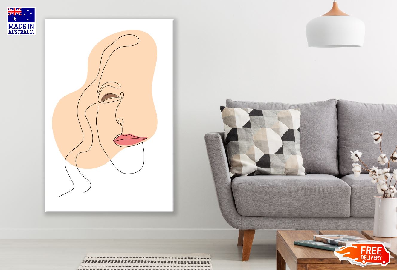 Woman Face & Red Lips Line Art Design Print 100% Australian Made