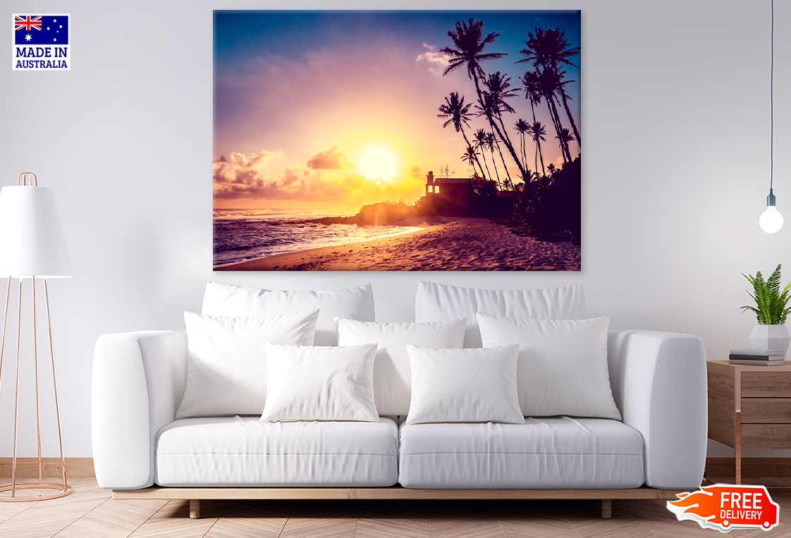 Plam Trees & Sea Sunset Scenery View Print 100% Australian Made