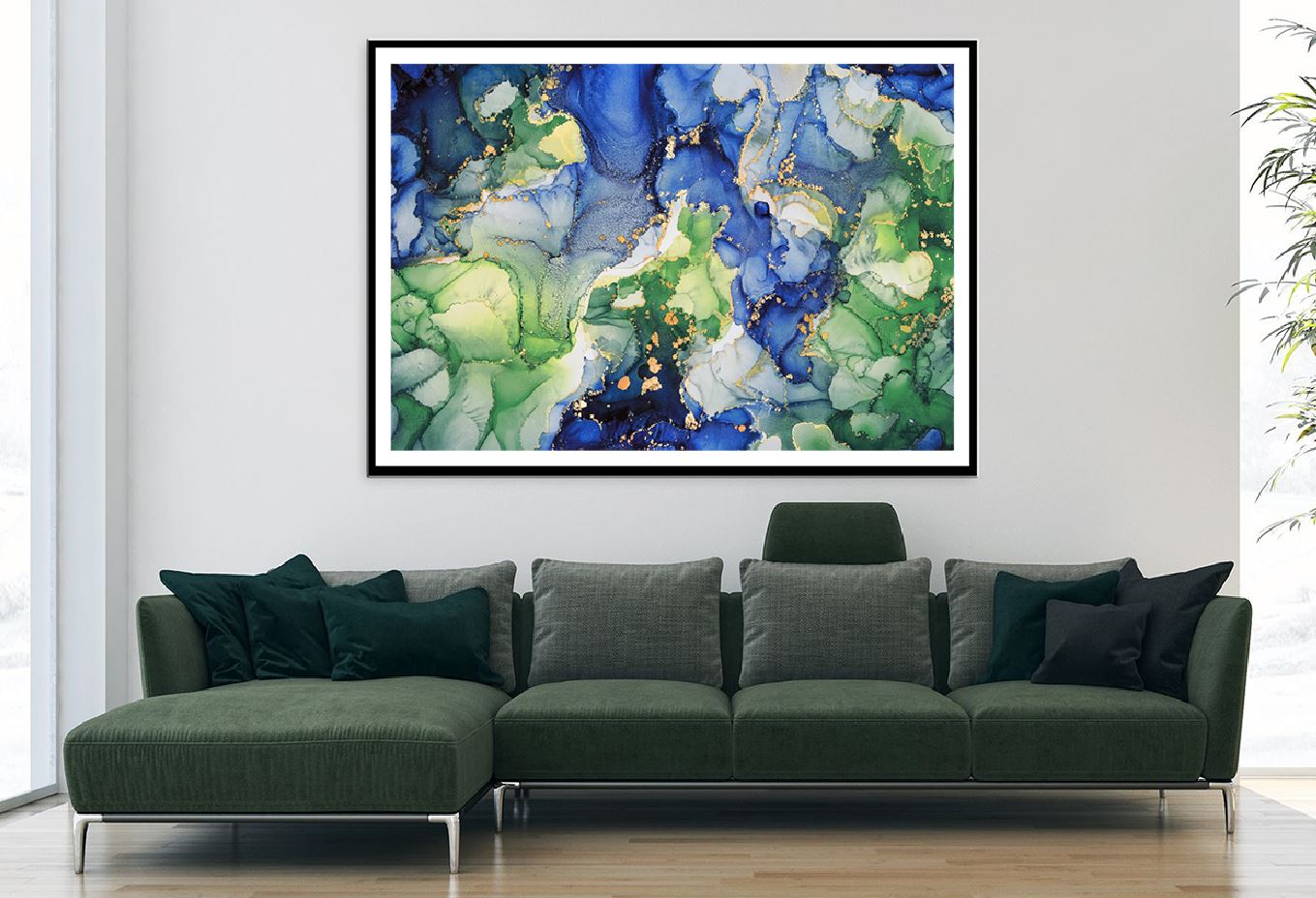 Dark Blue & Green Gold Abstract Design Home Decor Premium Quality Poster Print Choose Your Sizes