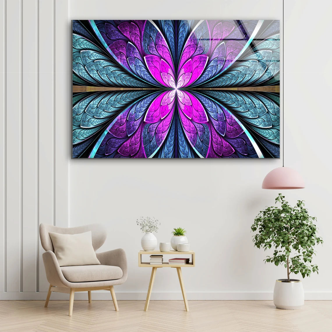 Pink & Grey Abstract Fractal Design Acrylic Glass Print Tempered Glass Wall Art 100% Made in Australia Ready to Hang